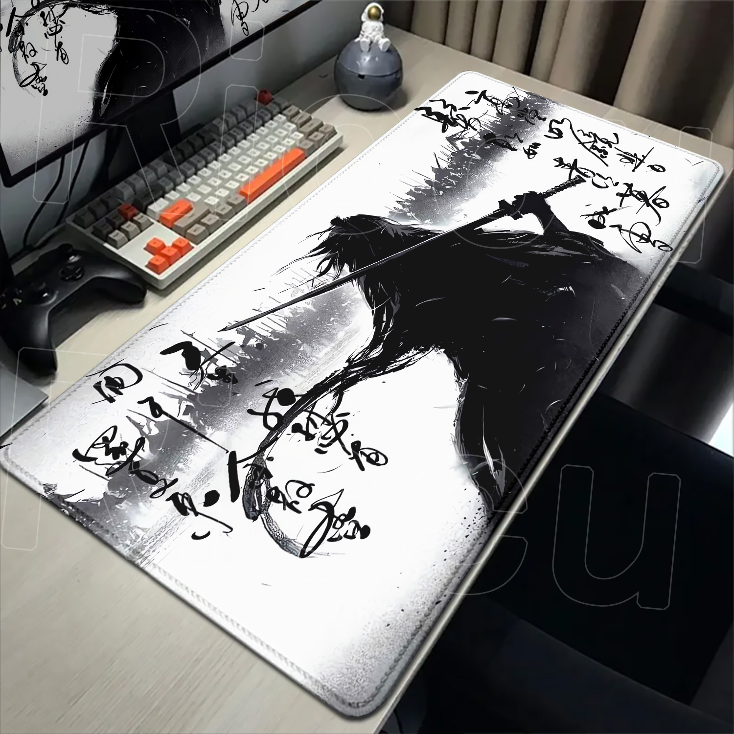 Pc Gaming Drawing - Samurai Warrior Gambar Hitam Putih MousePad